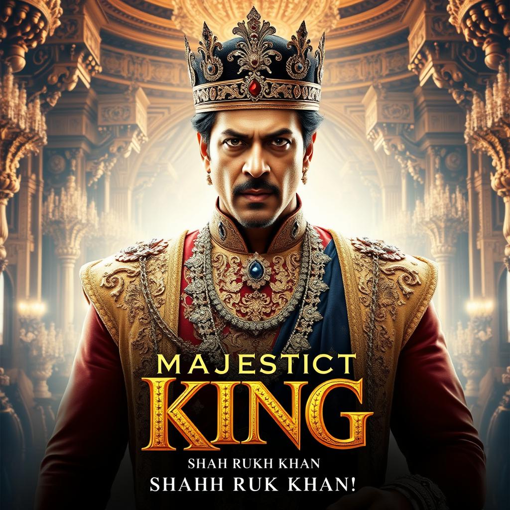 A majestic king movie poster featuring Bollywood actor Shah Rukh Khan in royal attire