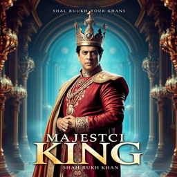 A majestic king movie poster featuring Bollywood actor Shah Rukh Khan in royal attire