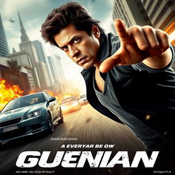 An action movie poster featuring Bollywood actor Shah Rukh Khan in a dynamic and intense pose