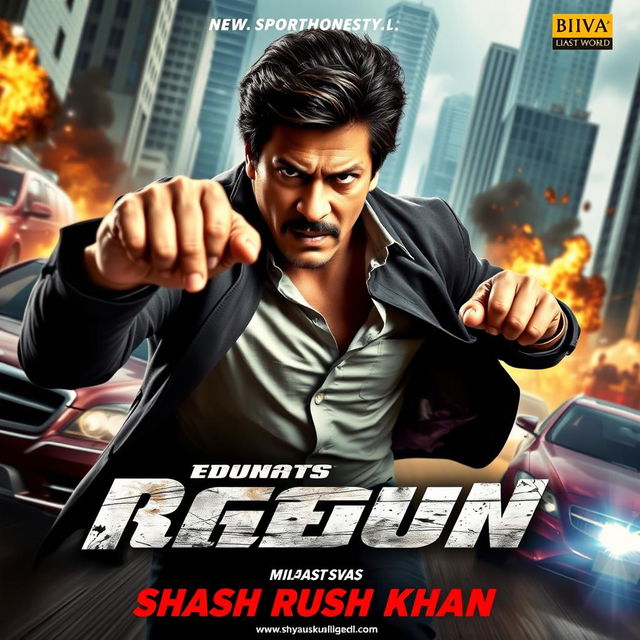 An action movie poster featuring Bollywood actor Shah Rukh Khan in a dynamic and intense pose