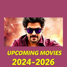 A vibrant YouTube thumbnail for a video listing Shah Rukh Khan's upcoming movies from 2024 to 2026