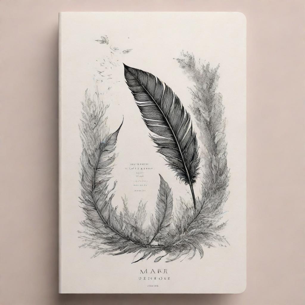 Design a visually striking cover for a poetry book titled 'Mark Symael'. Incorporate elements symbolic of poetry like quills, ink, paper and perhaps a hint of nature to signify creativity.