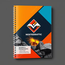 A colorful notebook cover design for a mining company specializing in rock fragmentation