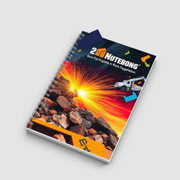 A colorful notebook cover design for a mining company specializing in rock fragmentation