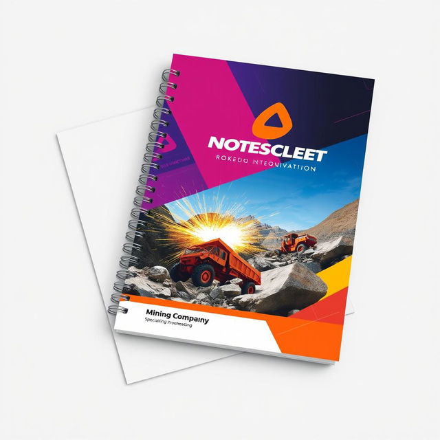 A colorful notebook cover design for a mining company specializing in rock fragmentation