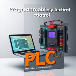 Buat desain cover buku tentang programmable logic control (PLC) dengan desain 3D yang menarik