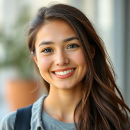 A portrait of an attractive 20-year-old woman with a nice smile