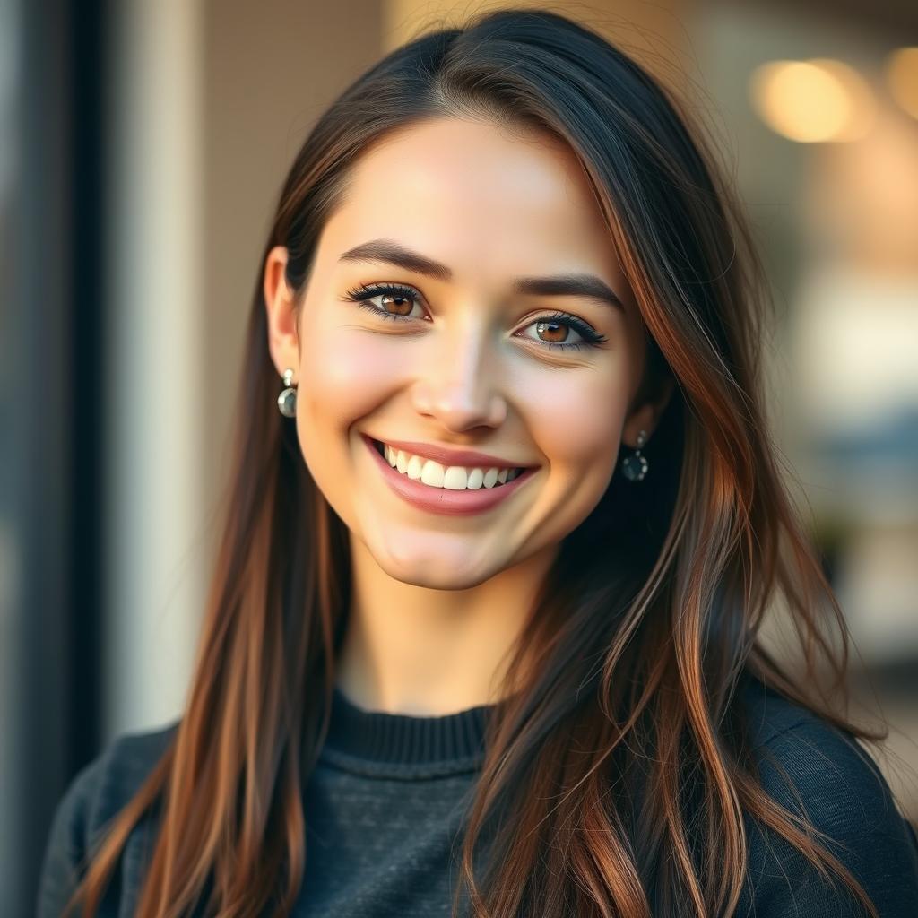 A portrait of an attractive 20-year-old woman with a nice smile