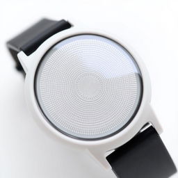 A round, minimalistic watch featuring a central textured design