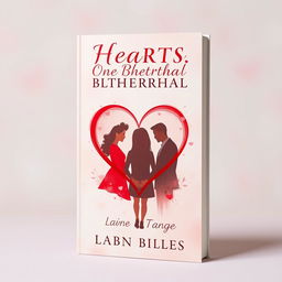 Design a book cover for a romantic novel titled 'Hearts, One Betrothal: A Love Triangle in a Tangle'