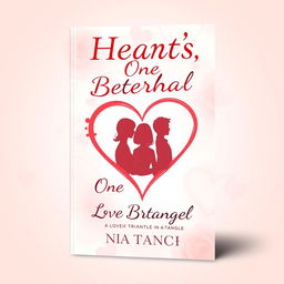 Design a book cover for a romantic novel titled 'Hearts, One Betrothal: A Love Triangle in a Tangle'