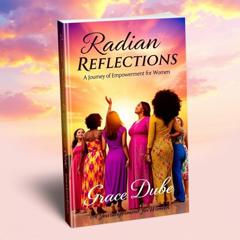 Design a book cover titled 'Radiant Reflections: A Journey of Empowerment for Women' by Grace Dube