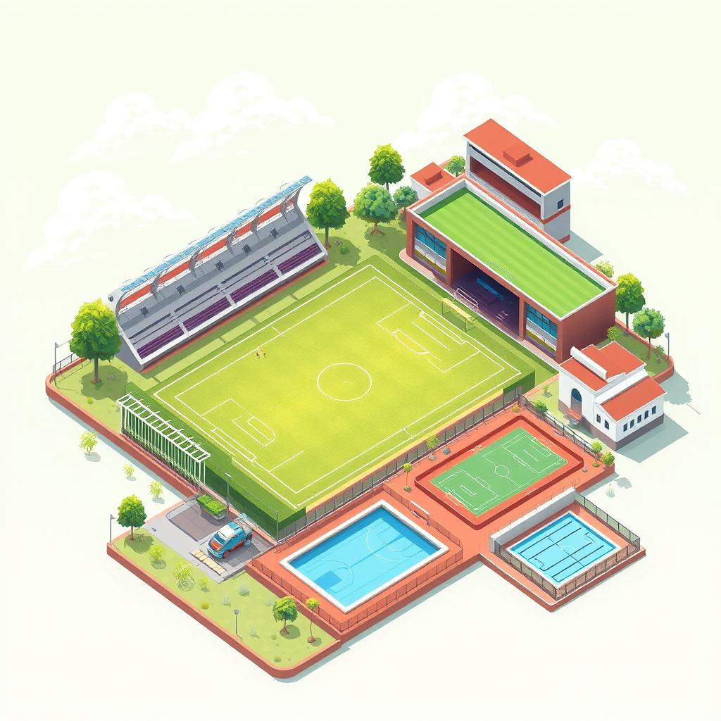 A realistic and creative graphic design illustration of a sports complex