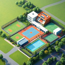 A realistic and creative graphic design illustration of a sports complex