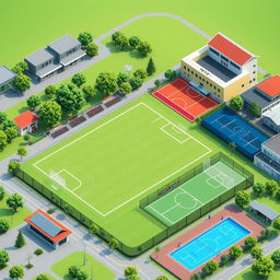 A realistic and creative graphic design illustration of a sports complex