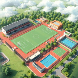 A realistic and creative illustration of a sports complex