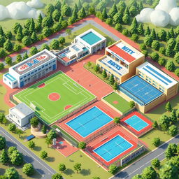 A realistic and creative illustration of a sports complex