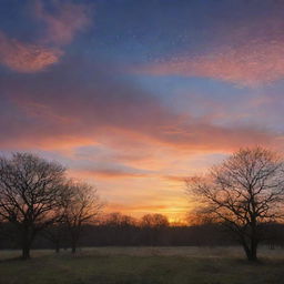 The previous enchanting nature scene, now embossed with a symael text elegantly laid out across the sky that glows with the hues of the sunset.