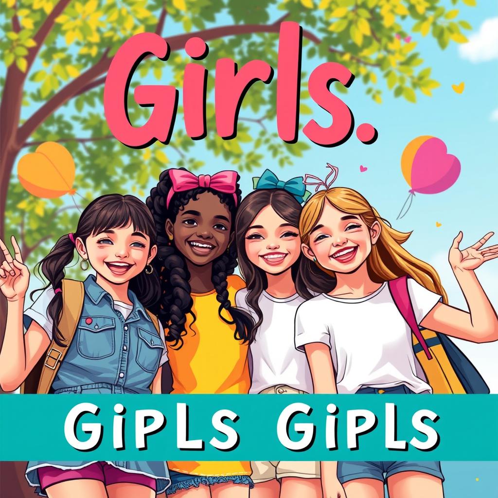 Create a cover image featuring a group of young girls