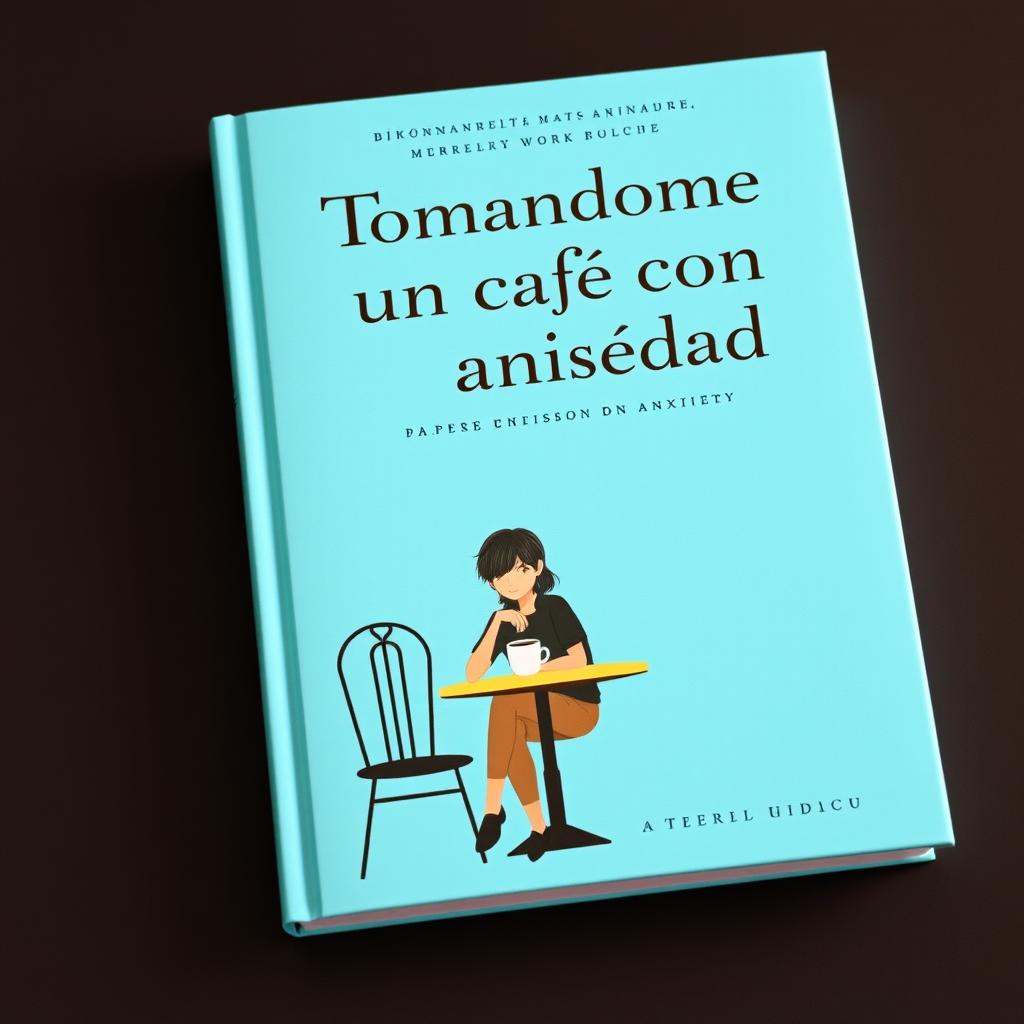 A book cover for 'Tomándome un café con mi ansiedad' with a color scheme dominated by shades of light blue