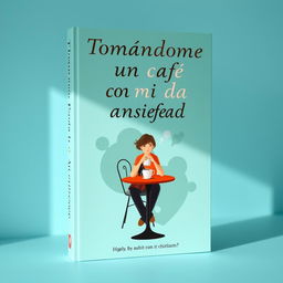 A book cover for 'Tomándome un café con mi ansiedad' with a color scheme dominated by shades of light blue