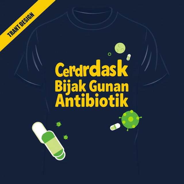 Create a t-shirt design featuring the words ''Cerdas dan Bijak Gunakan Antibiotik''