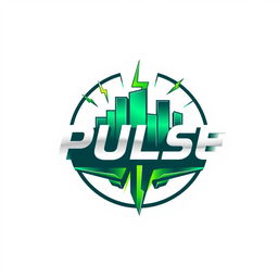 Create a symbol for the Pulse car company logo that is a stylized representation of a city skyline with abstract elements of lightning bolts or energy waves