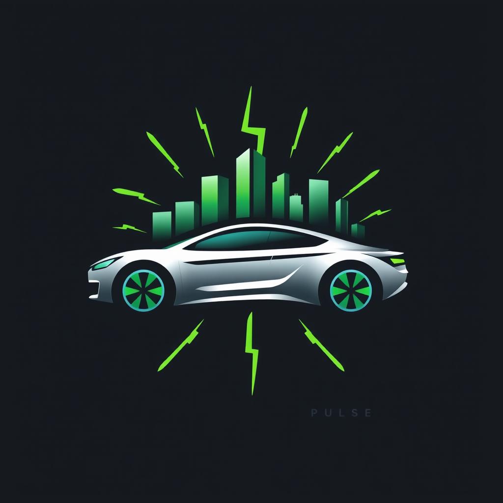 Create a symbol for the Pulse car company logo that is a stylized representation of a city skyline with abstract elements of lightning bolts or energy waves