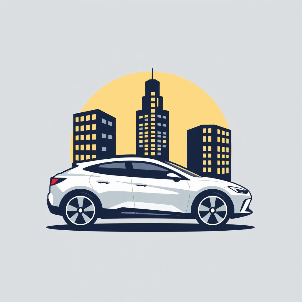 Create a logo for the Pulse car company featuring three illustrated buildings