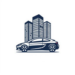 Create a logo for the Pulse car company featuring three illustrated buildings