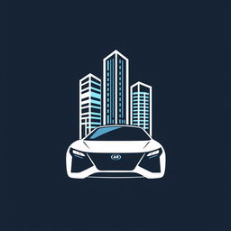 Create a logo for the Pulse car company featuring three illustrated buildings