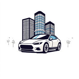 Create a logo for the Pulse car company featuring three illustrated buildings