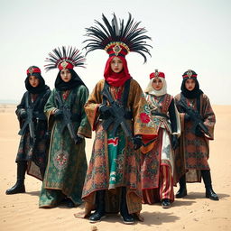 A group of Middle Eastern insurgents dressed in elaborate Japanese visual kei outfits