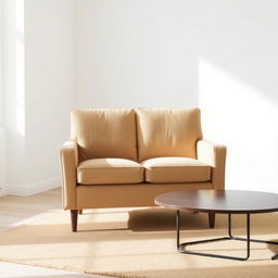 A 2-seat natural color armchair placed in a minimalist living room