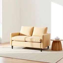 A 2-seat natural color armchair placed in a minimalist living room