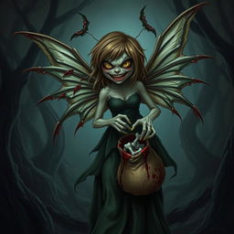 The tooth fairy depicted in a dark fantasy horror setting