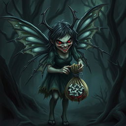 The tooth fairy depicted in a dark fantasy horror setting