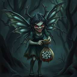 The tooth fairy depicted in a dark fantasy horror setting