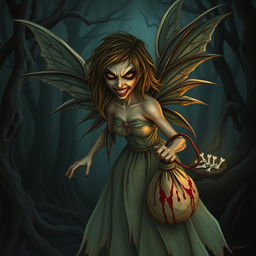 The tooth fairy depicted in a dark fantasy horror setting