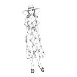 A detailed drawing of a summer wear outfit on a croquis