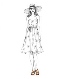 A detailed drawing of a summer wear outfit on a croquis