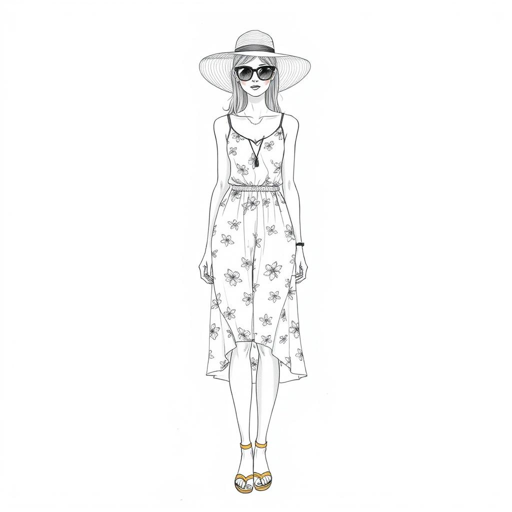 A detailed drawing of a summer wear outfit on a croquis