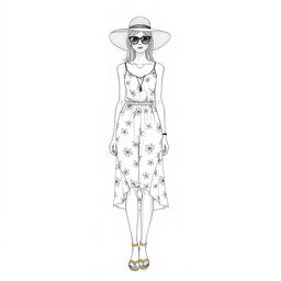 A detailed drawing of a summer wear outfit on a croquis