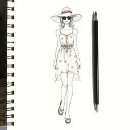 A detailed drawing of a summer wear outfit on a croquis