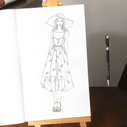 A detailed drawing of a summer wear outfit on a croquis