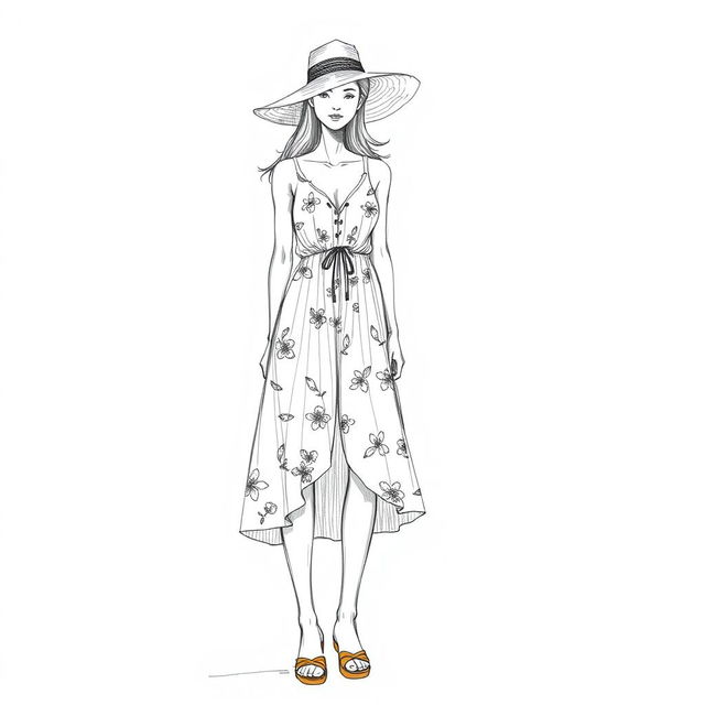 A detailed drawing of a summer wear outfit on a croquis