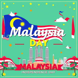 Create a vibrant poster celebrating Malaysia's Independence Day