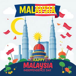 Create a vibrant poster celebrating Malaysia's Independence Day