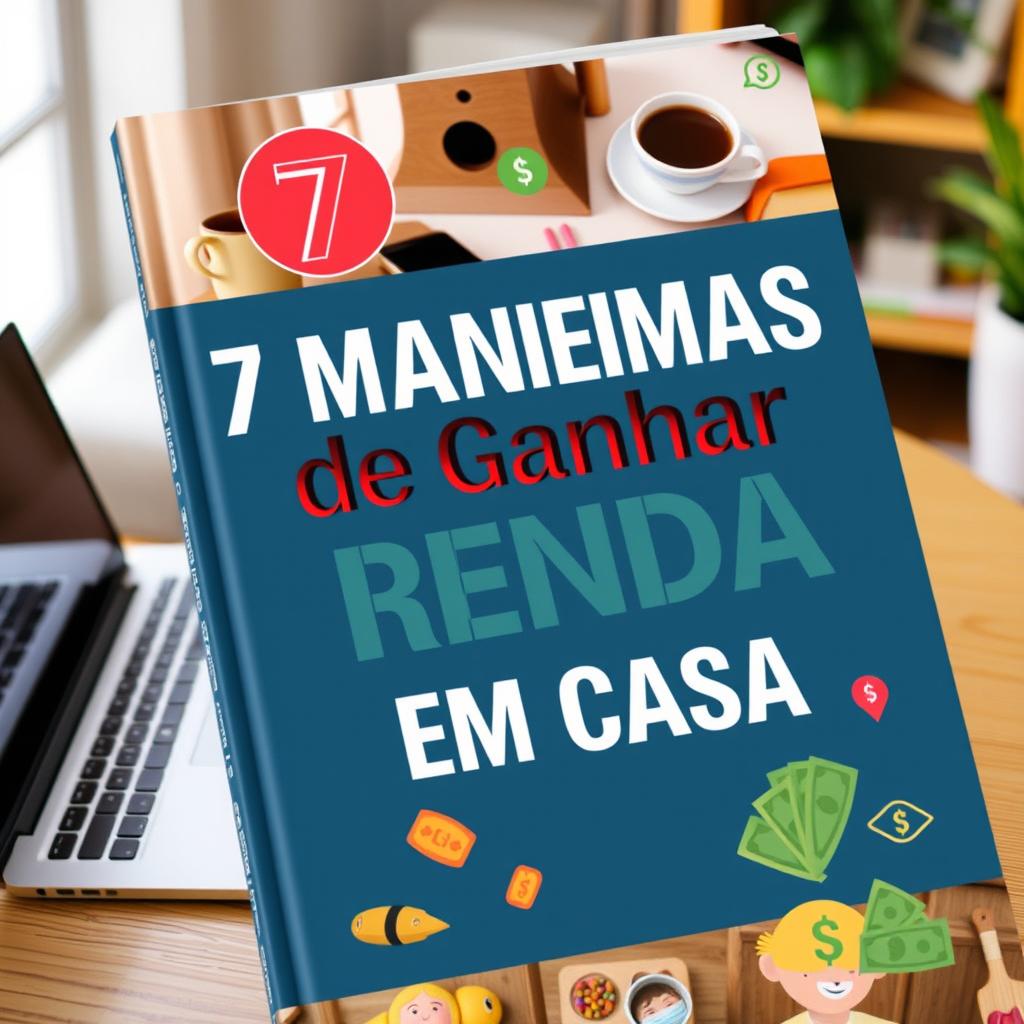 A book cover titled '7 Maneiras de Ganhar Renda Extra em Casa'