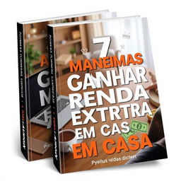 A book cover titled '7 Maneiras de Ganhar Renda Extra em Casa'